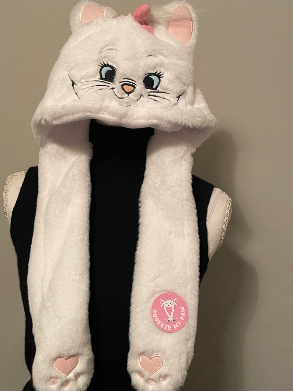 Disney White Plush Kitty Hood Scarf with Pink Accents